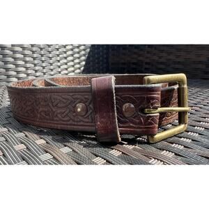 Vintage Gingrich Men’s Brown Leather Handtooled Belt, Size 48 USA Made